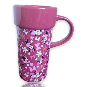 The Disney Store Minnie Mouse Maroon All Over Coffee mug Tea Cup Tall 6''
